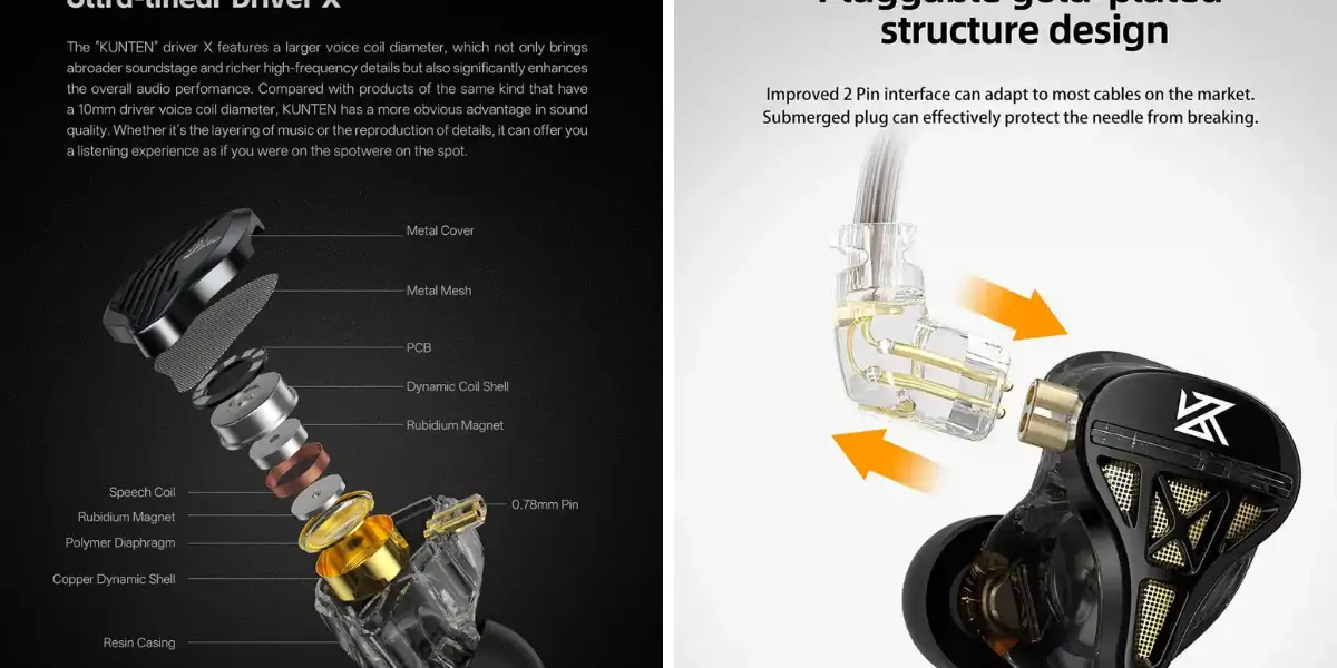 GK KUNTEN Dynamic Driver Hi-Fi Bass IEM Earphones (2-Pin Cable) (2).webp